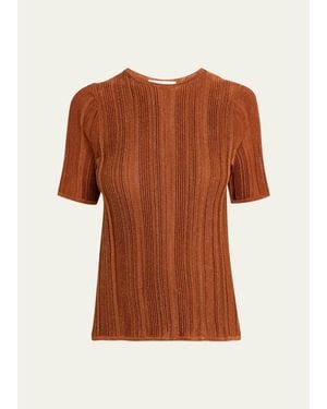 Zimmermann Indra Metallic Rib-Knit Tee - Brown