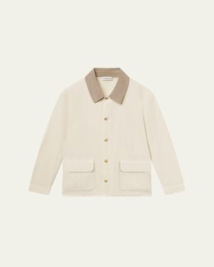FRAME Corduroy-Collar Canvas Shirt Jacket - Natural