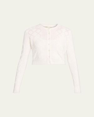 LoveShackFancy Laken Pointelle-Knit Cardigan - Natural