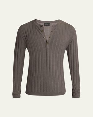 Brioni Cashmere/Silk Henley Sweater - Gray