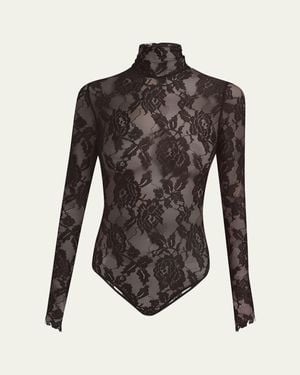 Valentino Garavani Turtleneck Long-Sleeve Lace Bodysuit - Black