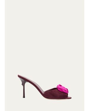 Roger Vivier 85Mm Epine Rose Suede Mules - Pink