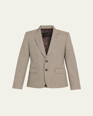Nili Lotan Ysee Houndstooth Wool Single-Breasted Blazer Jacket - Natural