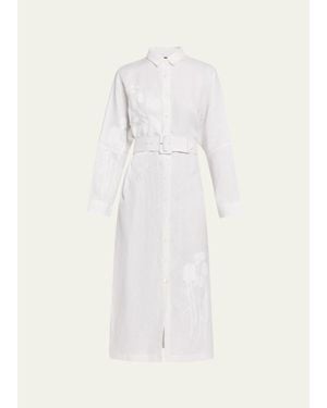 Libertine On Hand Silk Screen Belted Linen Shirtdress - White