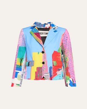 Libertine Nyc Print Single-Breasted Short Jacket - Blue