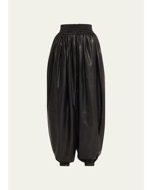 Marc Jacobs High-Waist Gathered Leather Pants - Black