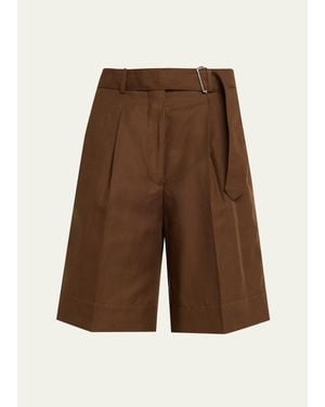 Officine Generale Dalva Belted Italian Linen Shorts - Brown