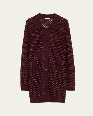 DIOTIMA Embellished Open Knit Cardigan Coat - Purple