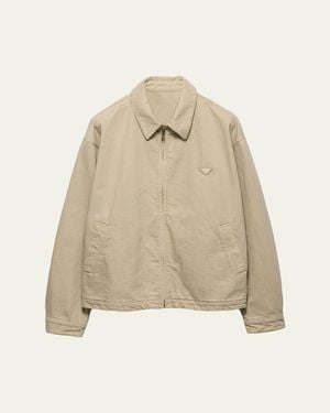 Prada Denim Triangle Logo Full-Zip Jacket - Natural