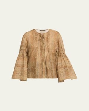 Kobi Halperin Joey Floral Flare-Sleeve Blouse - Natural