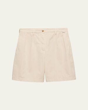Prada Pleated Cotton Twill Bermuda Shorts - Natural