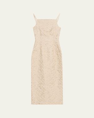 Prabal Gurung Metallic Floral Jacquard Square-Neck Sleeveless Midi Dress - Natural