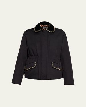 Dolce & Gabbana Crystal Velvet-Collar Nylon Barn Jacket - Blue