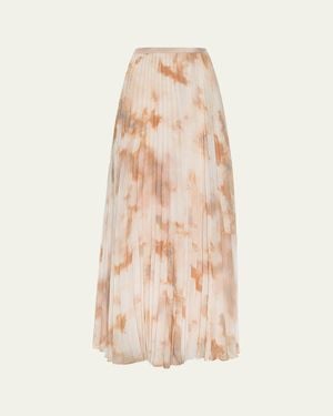 L'Agence Torin Pleated Chiffon Maxi Skirt - Natural