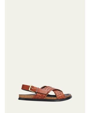 The Row Woven Leather Buckle Sandals - White