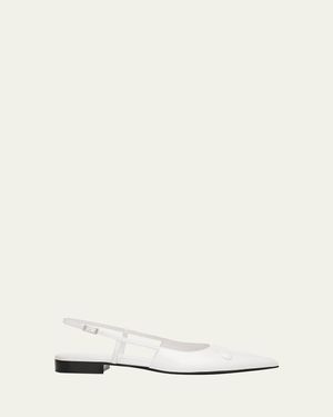 Marni Trunkaroo Leather Pointed-Toe Slingback Flats - Natural