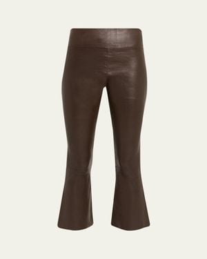 SPRWMN High-Waist Flare-Leg Cropped Leather Leggings - Brown