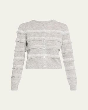 LoveShackFancy Claralise Alpaca-Blend Lace Stripe Cardigan - Natural