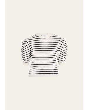 FRAME Stripe Ruched Sleeve Sweater - White