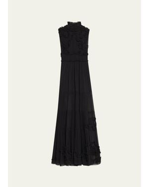 Ulla Johnson Verona Smocked Silk Turtleneck Gown - Black