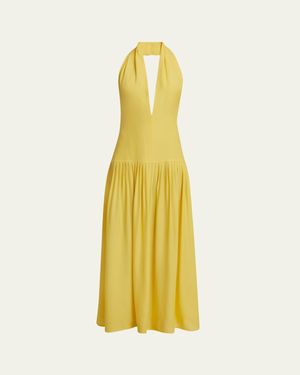Proenza Schouler Tala Halter Viscose Georgette Dress - Yellow