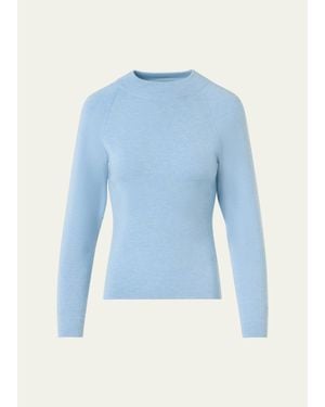 Akris Mock-Neck Cashmere-Silk Raglan-Sleeve Sweater - Blue