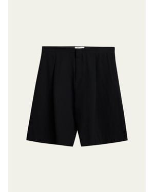 The Row Sayed Pleated Wool Gabardine Shorts - Black