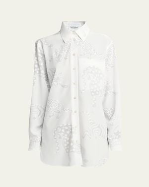 Stella McCartney Cat Burnout Button Down Silk Blouse - White