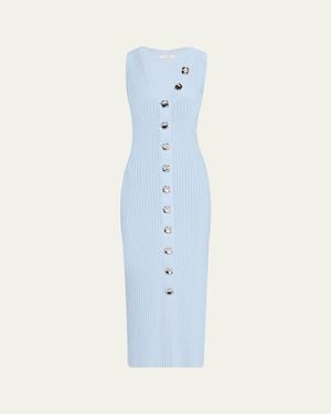 Adam Lippes Eliza Sleeveless Button-Front Rib Midi Dress - Blue