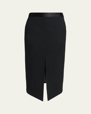 Tom Ford Satin-Trim Wool High-Low Slit Skirt - Black