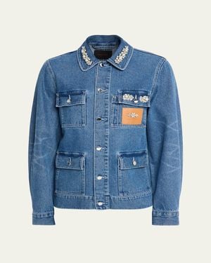 Simone Rocha Embellished Washed Denim Jacket - Blue
