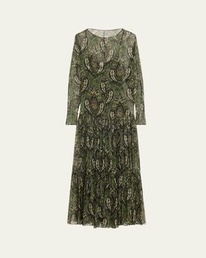 Saint Laurent Sheer Paisley Print Gown With Slip Underpinning - Green