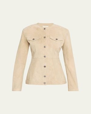 Haikure Temple Paneled Suede Jacket - Natural