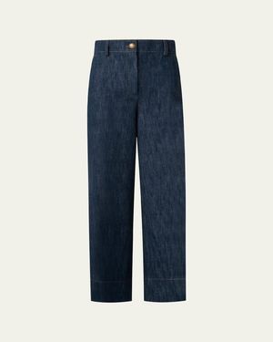 Akris Punto Chiara Wide Leg Cotton Wool Denim Pants - Blue