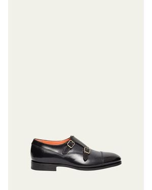 Santoni Gentile Double-Monk Strap Leather Loafers - White