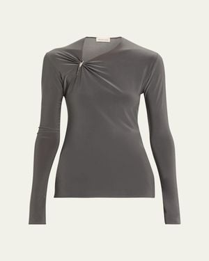 GRACE LING Claw Gathered Neck Long-Sleeve Top - Gray