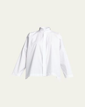 Eskandar Wide Longer-Back Double Stand Collar Shirt (Mid Plus Length) - Natural