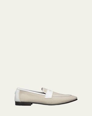 Bougeotte Linen And Leather Loafers - White