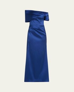 Teri Jon One-Shoulder Stretch Mikado Gown - Blue