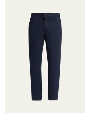 Kiton Straight Leg Cotton-Stretch Five-Pocket Pants - Blue