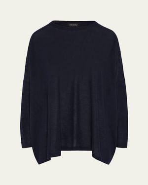 Eskandar Ultrafine Cashmere Wide Round-Neck Sweater (Mid Plus Length) - Blue