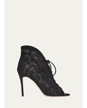 Gianvito Rossi 95Mm Floral Lace Booties - Black