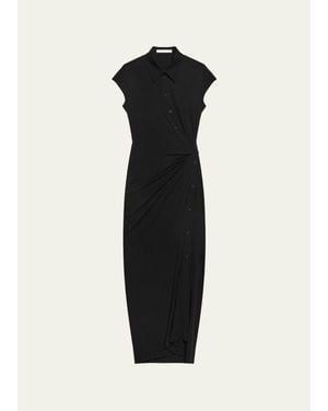 Helmut Lang Short-Sleeve Twist Jersey Midi Dress - Black