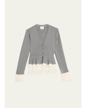 Cinq À Sept Dolly Ruffled Lace-Trimmed Peplum Cardigan - Gray