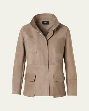 Akris Chianti Suede Utility Jacket - Natural