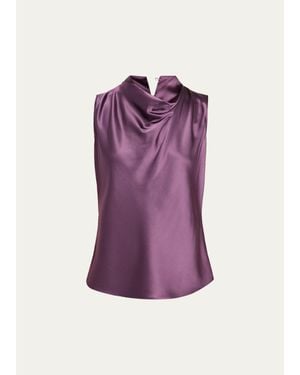 Veronica Beard Tam Silk-Blend Cowlneck Top - Purple