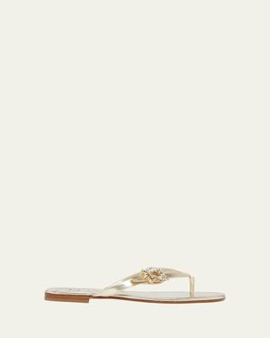 Roger Vivier Strass Buckle Metallic Leather Thong Sandals - Natural