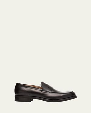 Bergdorf Goodman Brushed Leather Rubber-Sole Penny Loafers - White