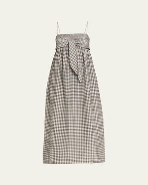 Vince Tie-Front Gingham Midi Dress - White
