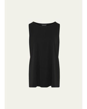 Eskandar A-Line Round-Neck Long Shell Top - Black